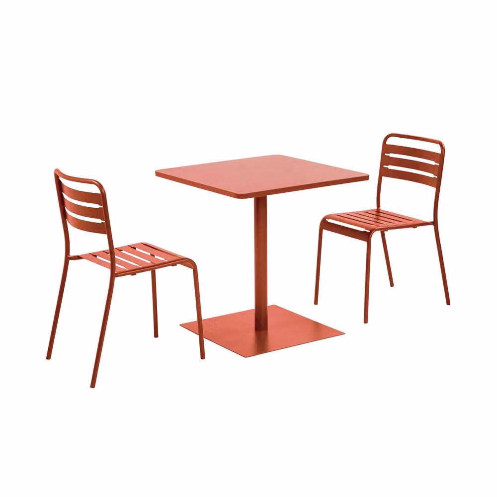 sweeek Modern Square Steel Bistro Garden Table and 2 Chairs Set in Matt Terracotta – 2