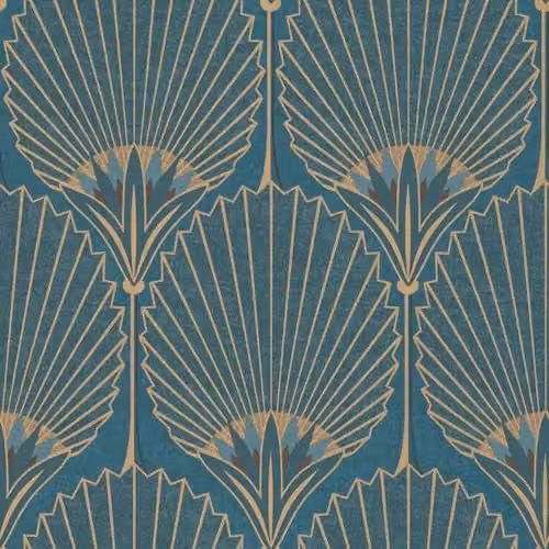 Grandeco Art Deco Nile Palm Textured Wallpaper in Blue and Gold