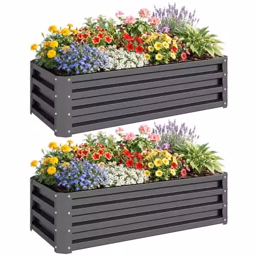 Outsunny Set of 2 Galvanised Steel Raised Garden Beds in Grey, W/D/H: 165 x 50 x 30 cm – 1