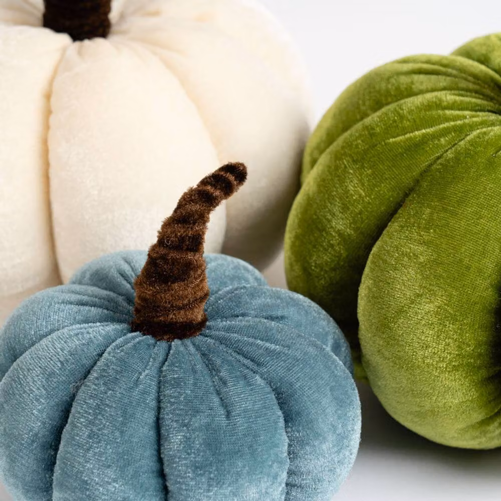 Scottish Everlastings Ltd Set of 3 Velvet Plush Pumpkins in Green and Blue – 3