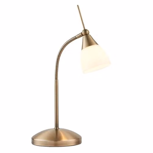 Netlighting Dimmable Task Table Lamp in Antique Brass and White Glass with G9 LED Bulb – 1