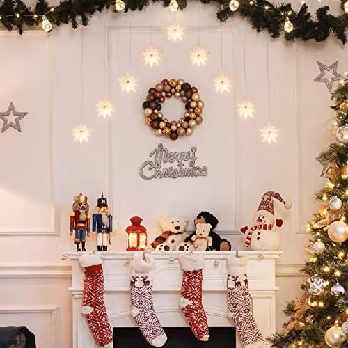 The Christmas Workshop 3D Star Curtain Lights, Warm White, Battery Operated, 2m – 6
