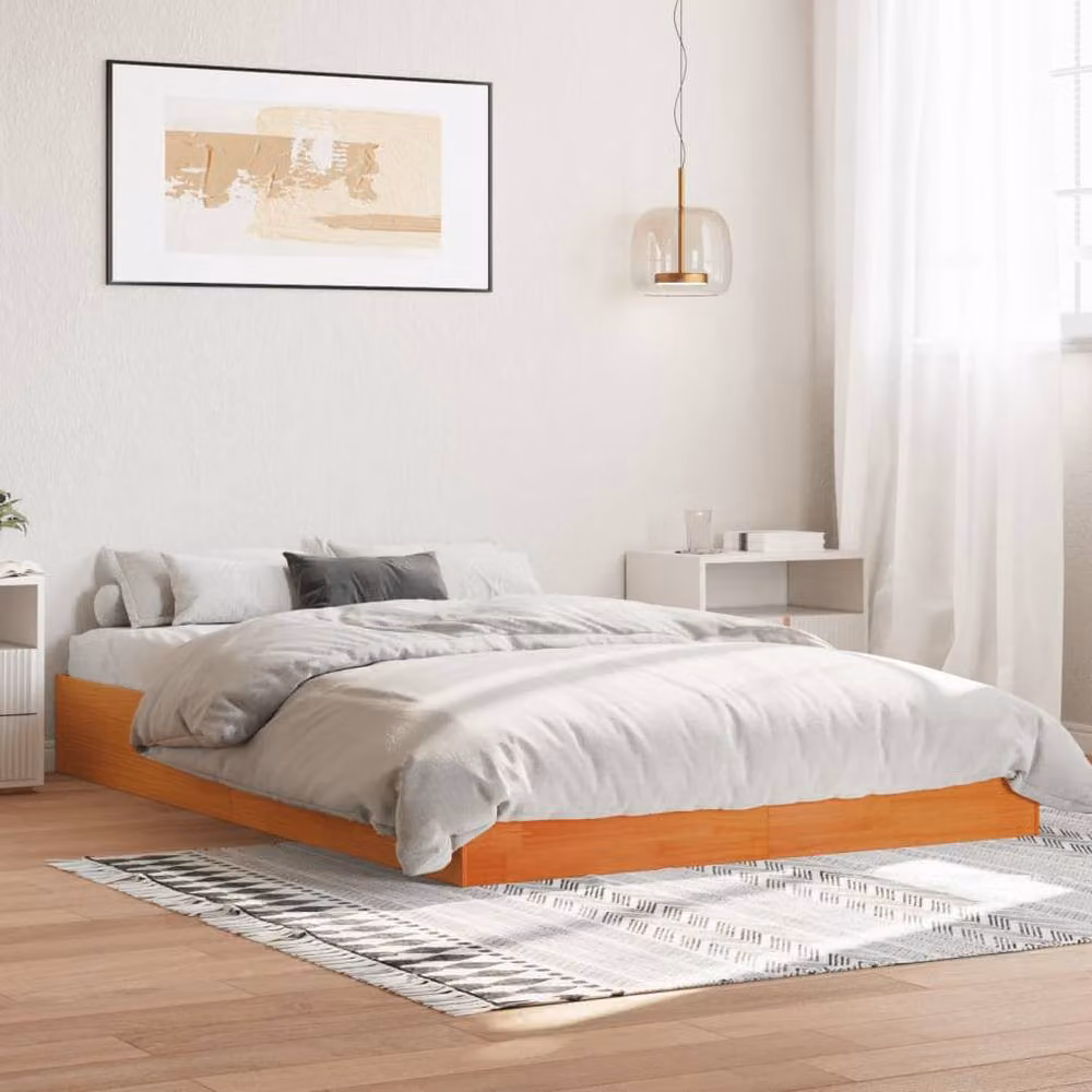 Berkfield Home Wax Brown Solid Pine Wood Bed Frame W: 160 cm, D: 200 cm – 2