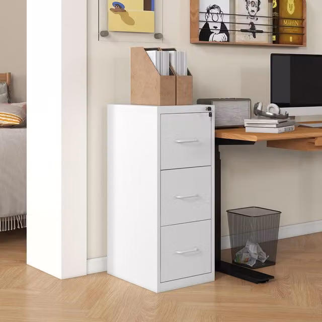 HOMCOM Modern White Freestanding Drawer Filing Cabinet for A4 and Letter Size
