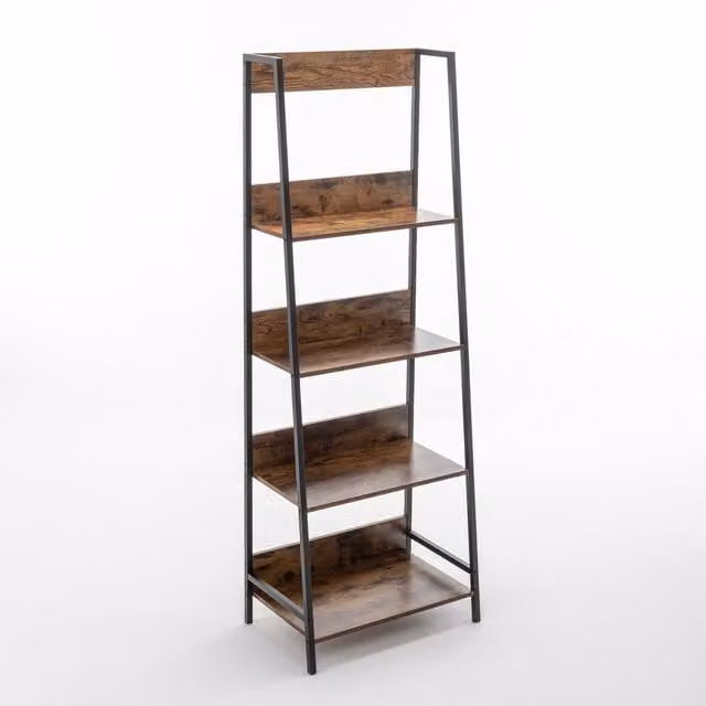 WestWood Modern Brown Ladder Bookcase with 4 Open Shelves