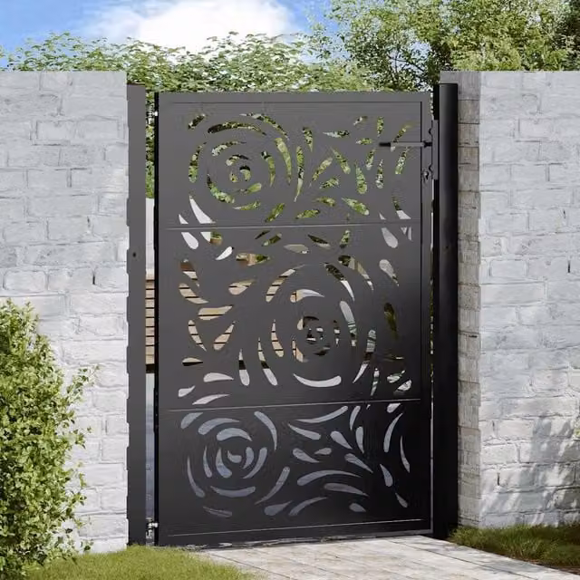 Berkfield Home Single Garden Gate in Black Steel with Flame Design, W: 105 cm, H: 130 cm