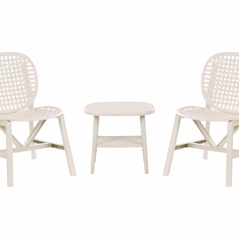 Wyld and Coco Off-White Bistro Set with 2 Low Chairs and Table in Matt White Plastic – 2