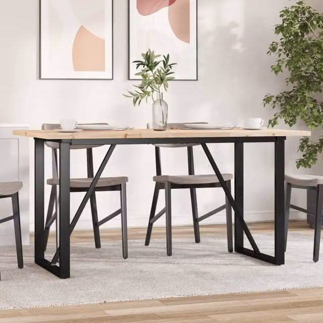 Berkfield Home O-Frame Rectangular Dining Table in Brown Solid Pine and Steel, W: 140 cm, D: 80 cm, H: 75.5 cm