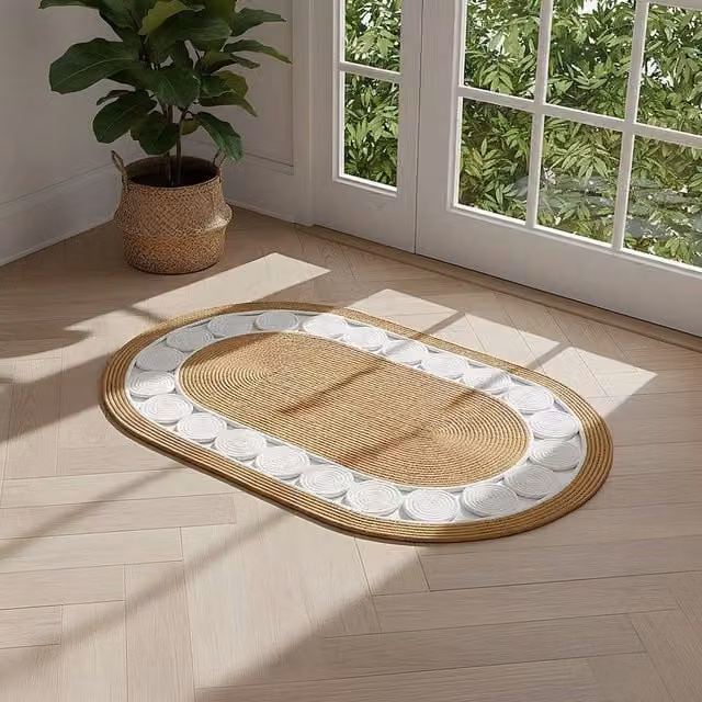 EONLION Brown Jute Look Braided Woven Door Mat, Boho Style, W/D: 100 x 100 cm – 1