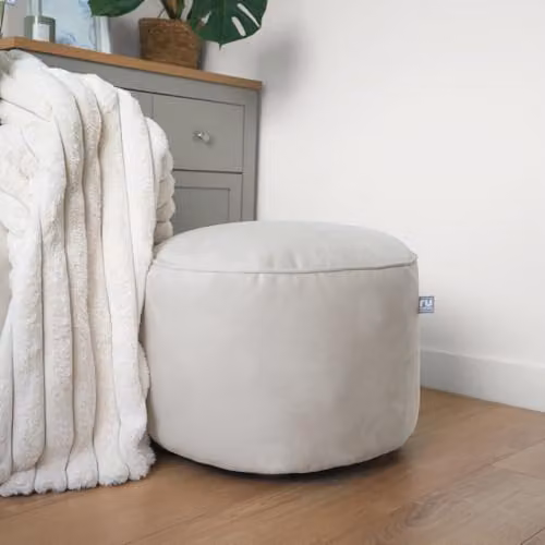 rucomfy Beanbags Velvet Pouffe Ottoman in Beige, W55cm x H38cm – 2