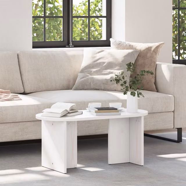 Berkfield Home Modern White Oval Coffee Table in Solid Pine Wood W/D/H: 80 x 39.5 x 35 cm