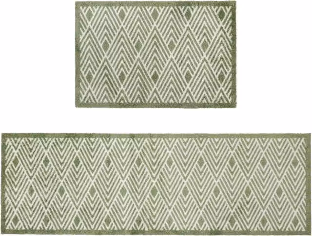 JVL Mega Doormat and Runner Set, Green Geo, W/D: 150 x 100 cm