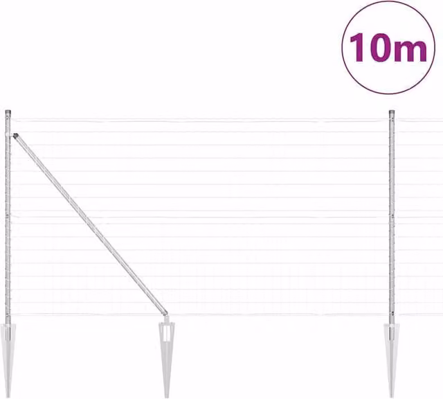 Berkfield Home Modern Euro Fence with 7 Spike Posts, Galvanised Steel, Silver, 1 x 10 m – 1