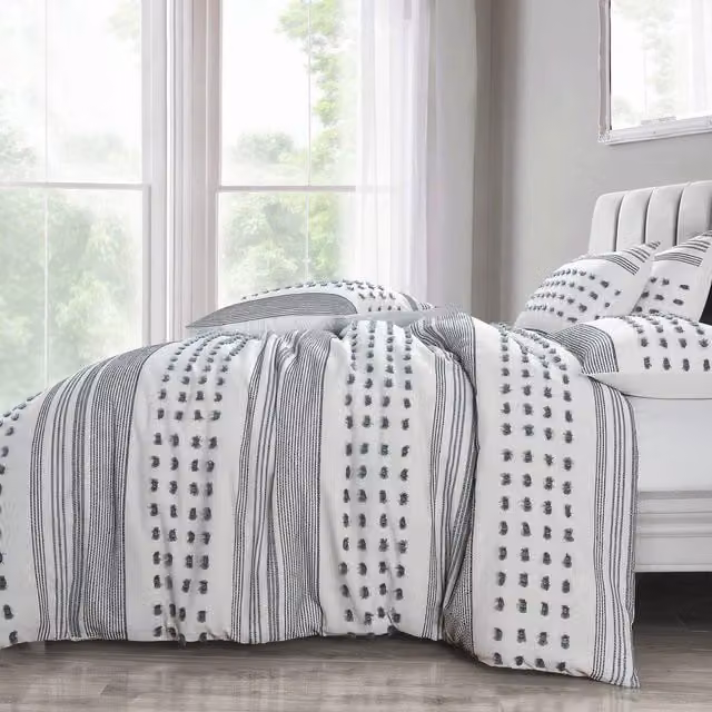 Intimates White Tufted Design Duvet Cover and Pillowcase Set, Single, W/D/H: 90 x 200 cm