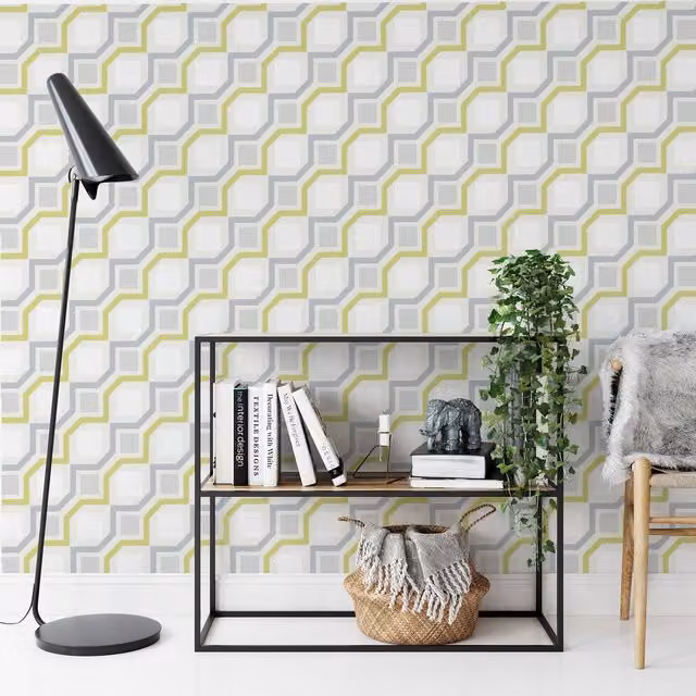 YoL Retro Cubic Geometric Abstract Art Deco Wallpaper in Green and Multicolour