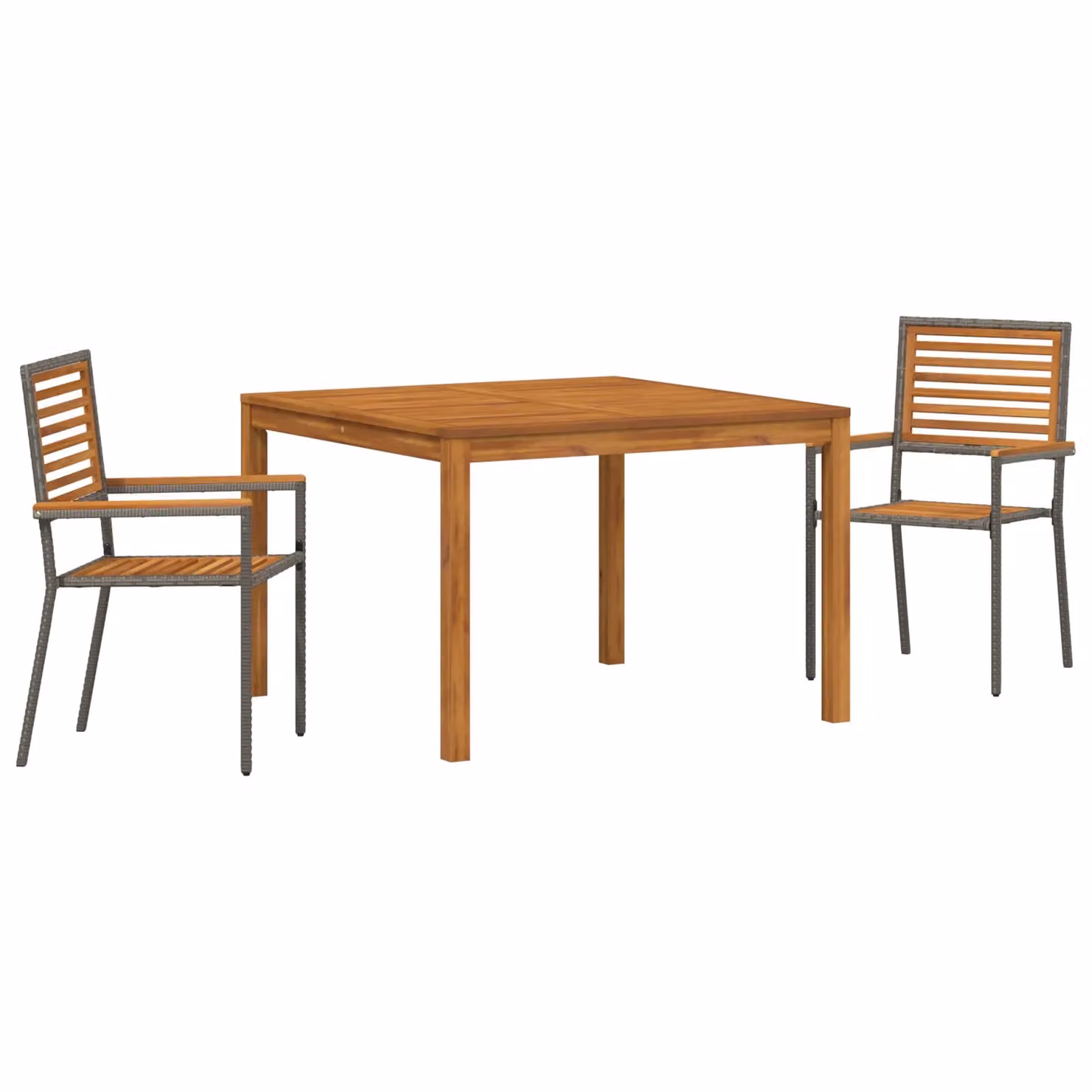 Berkfield Home 3 Piece Grey Poly Rattan and Acacia Wood Garden Dining Set – 2