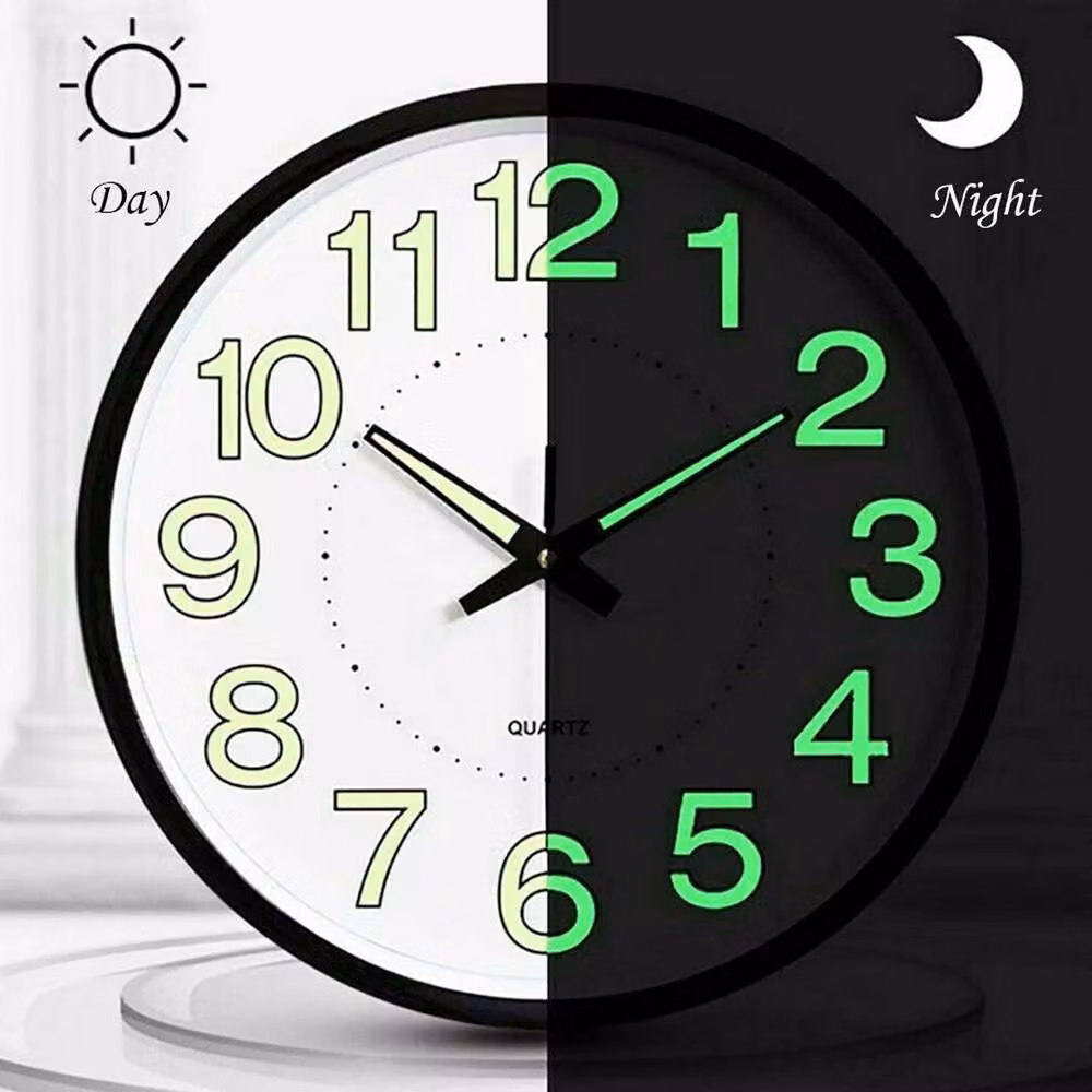 EONLION Modern Silent Round Analog Wall Clock in Black, Diameter: 30.48 cm – 3