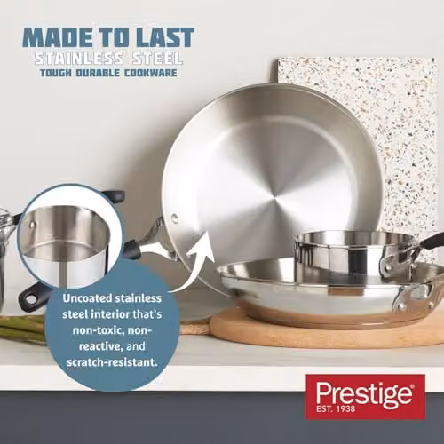 Prestige Uncoated Stainless Steel Frying Pan Set, 2-Piece, Silver – 2