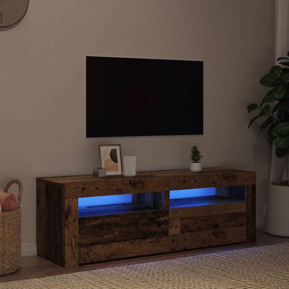 Berkfield Home Modern TV Cabinet with LED Lights in Old Wood Brown, W/D/H: 120 x 40 x 35 cm – 3