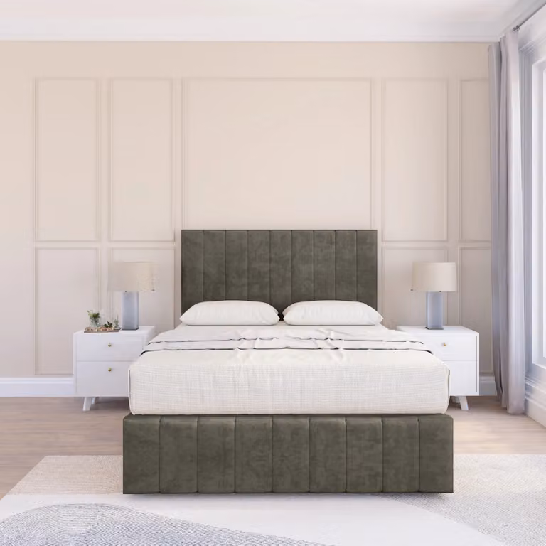 Sloomy California Chesterfield Divan Bed Base with Headboard and Footboard, Grey Velvet, W/D/H: 140 x 200 cm