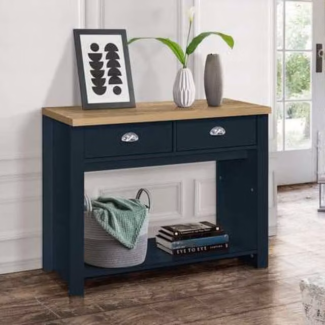 Birlea Highgate 2 Drawer Console Table in Navy and Oak