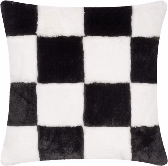 Cozeecheck Black Faux Fur Square Polyester Filled Cushion