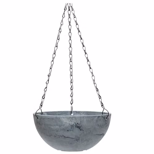 Garden Gear Marble Effect Hanging Basket Planter in White and Grey, Diameter: 25 cm – 1