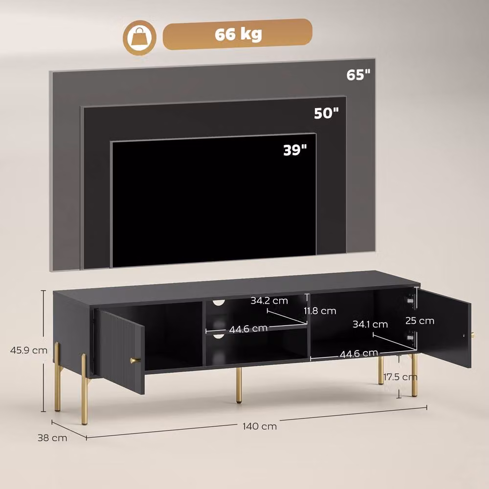 STILVORA Modern Matt Black Metal TV Stand for Living Rooms – 2