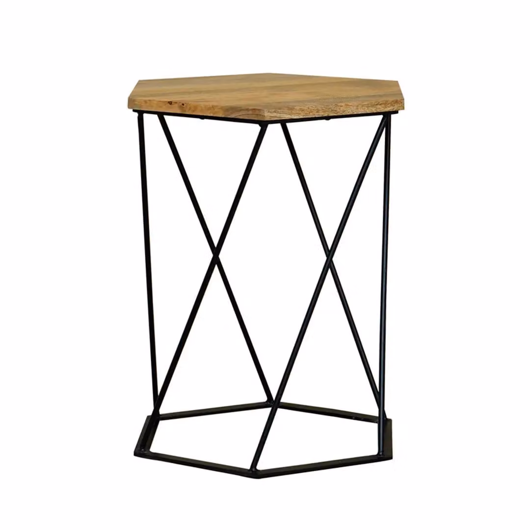 Jaipur Furniture Ltd Ravi Hexagonal Lamp Table in Brown Mango Wood and Black Iron, W: 36 cm, D: 36 cm, H: 48 cm – 2