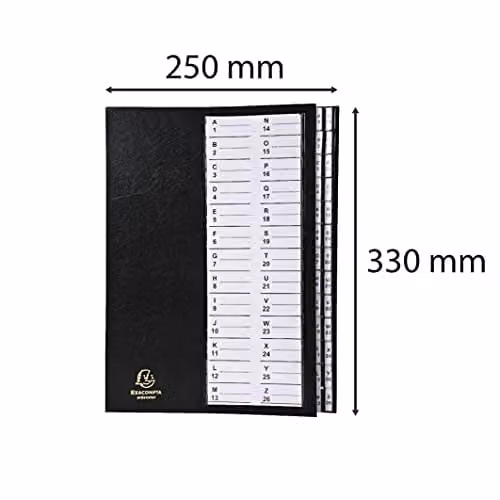 Exacompta Black Multipart File with Rigid Cover for A4 Documents, 26 Sections A-Z, 300gsm Ivory Pressboard, Size: 33.0 x 25.0 cm – 2