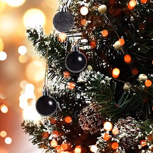 Shatchi 12-Piece Shatterproof Christmas Bauble Hanging Decorations in Black and Silver – 3
