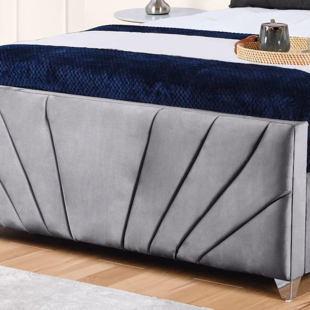 UK Bed Furniture Sunrise Upholstered Velvet Slatted Base Bed in Grey, W/D/H: 140 x 200 cm – 3