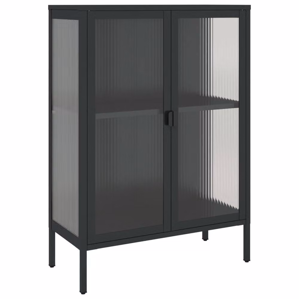 Berkfield Home Black Modern Sideboard with Glass and Steel, W/D/H: 75 x 35 x 105 cm – 2