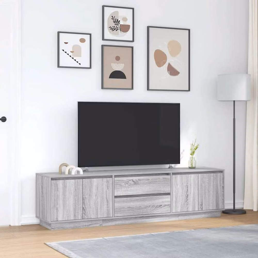 Berkfield Home Modern TV Cabinet with LED Lights in Grey Sonoma, W: 193.5 cm, D: 41 cm, H: 50 cm – 2
