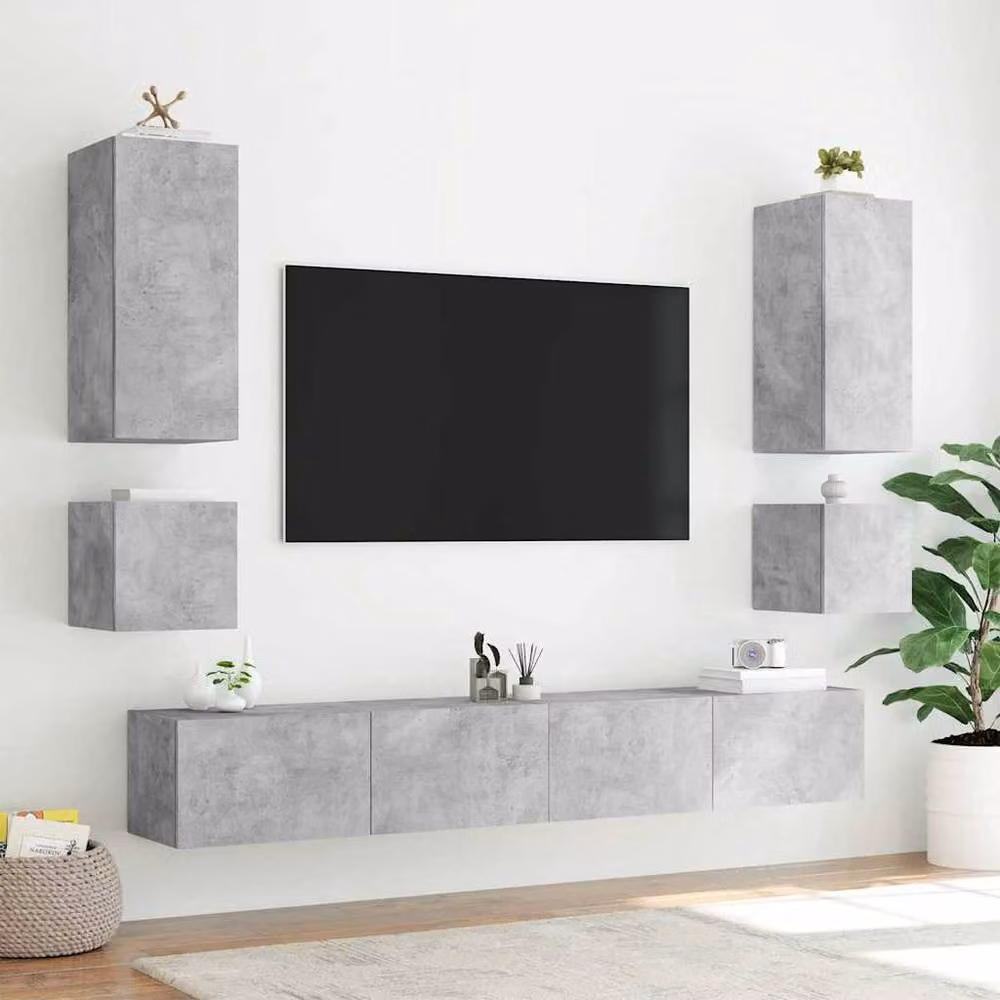 Berkfield Home Set of 2 Modern TV Wall Cabinets with LED Lights in Concrete Grey, W/D/H: 40.5 x 35 x 40 cm – 3