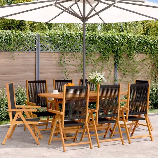 Berkfield Home Set of 8 Reclining Acacia Wood Garden Chairs in Black – 1