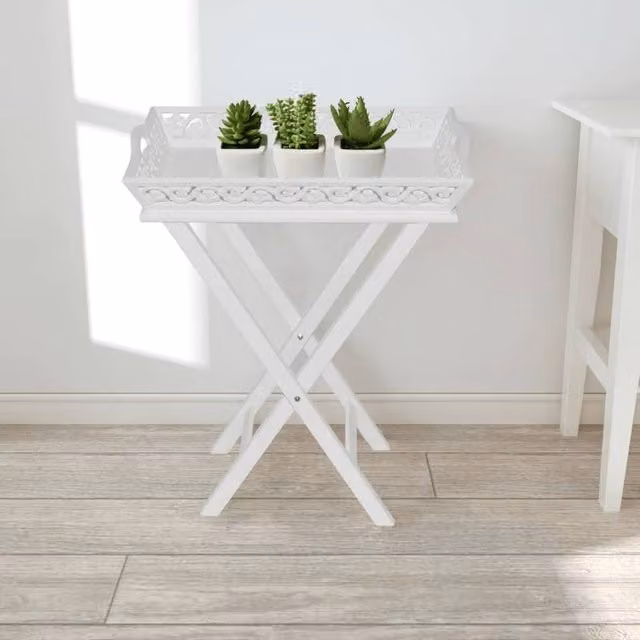 Berkfield Home White Lacquered Wood Side Table with Folding Tray Top – 1