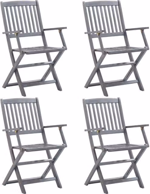 Berkfield Home Set of 4 Folding Outdoor Chairs in Grey Solid Acacia Wood – 1