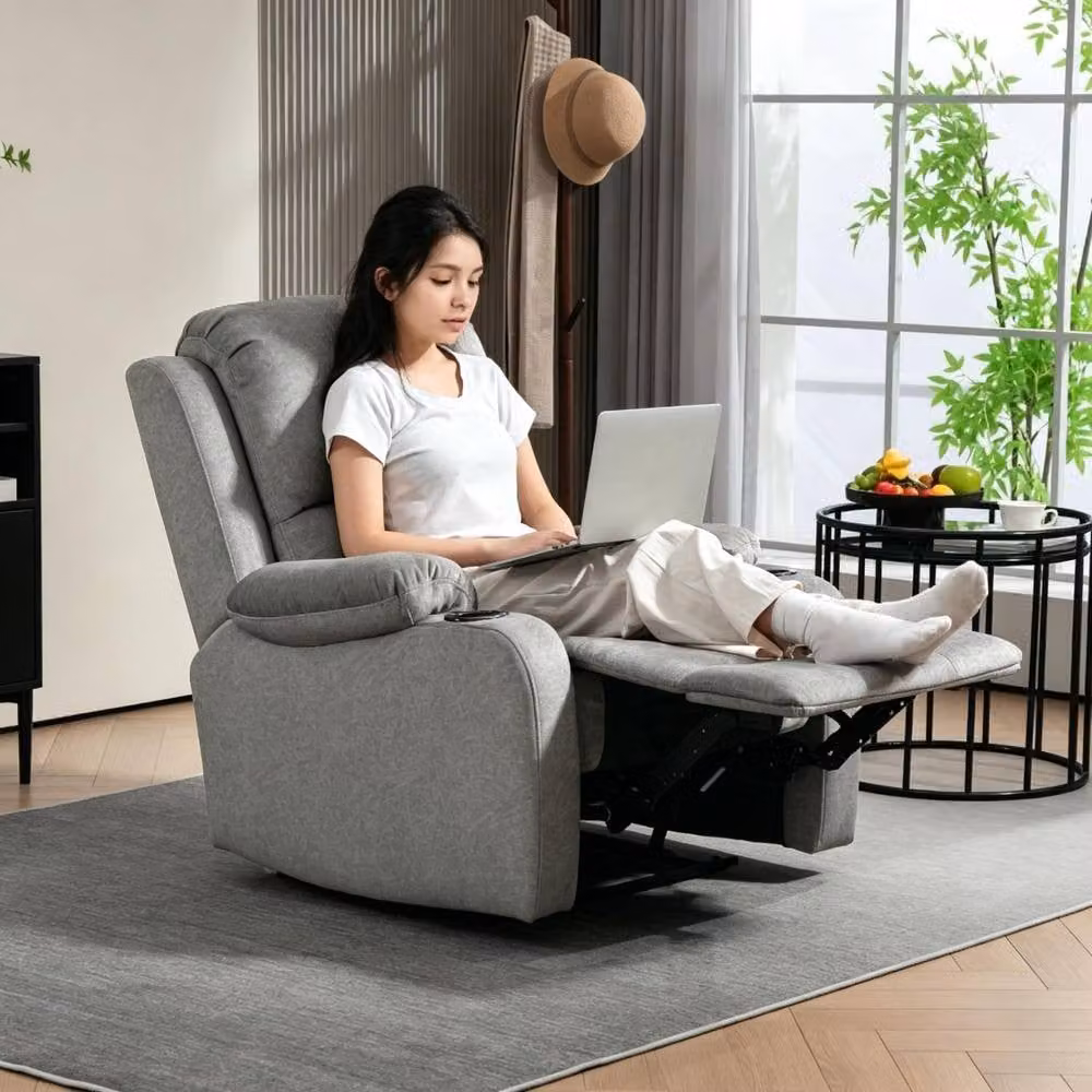 STILVORA Manual Recliner Armchair with Cup Holder in Grey – 2