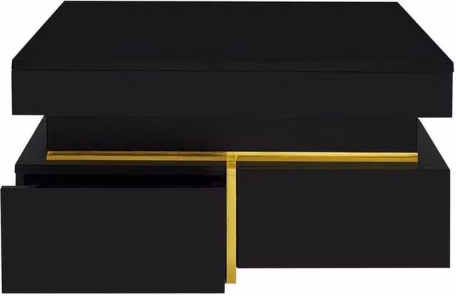VOGREX Modern High Gloss Black and Gold Side Coffee Table with 2 Storage Drawers, W: 110 cm, D: 35 cm – 1