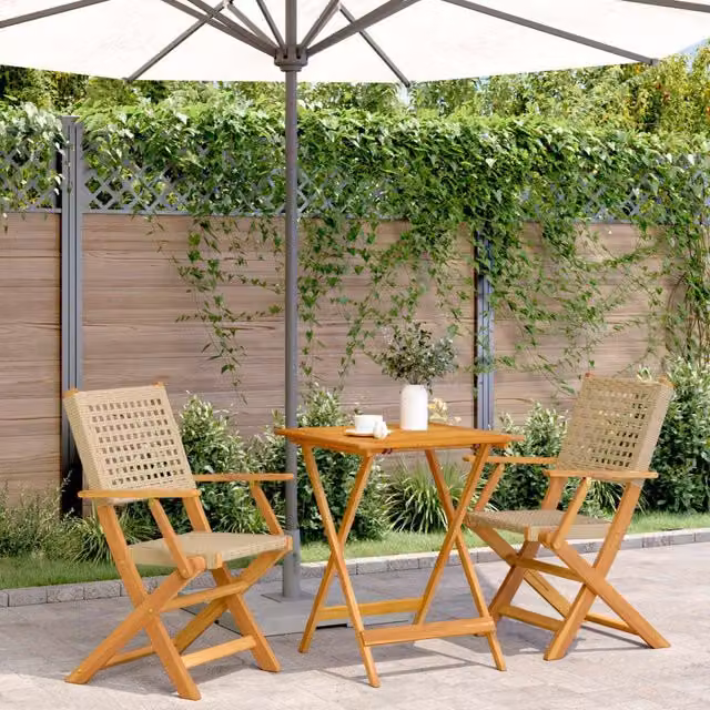 Berkfield Home 3 Piece Bistro Set in Beige Poly Rattan and Acacia Wood
