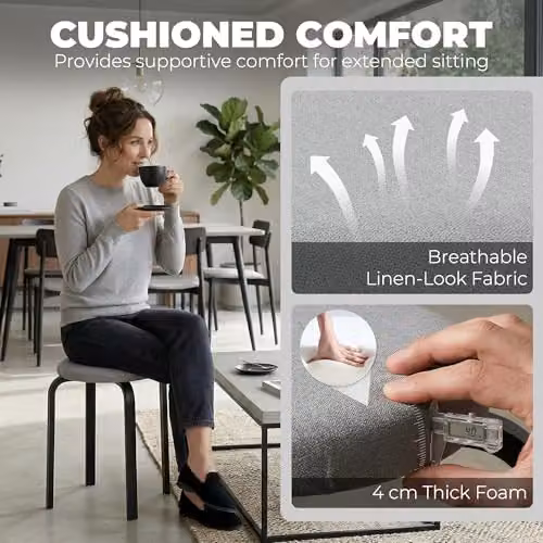 HOMCOM Set of 4 Modern Stackable Cushioned Stools in Grey – 4