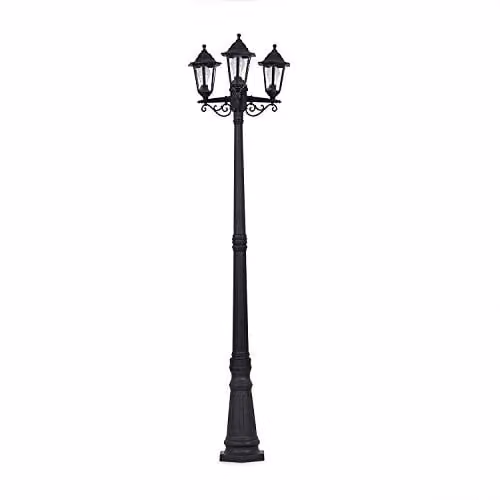 MiniSun Traditional Victorian Style 3 Way Outdoor Garden Lamp Post Light, Black, Height: 195 cm, Includes 15w LED GLS Cool White Bulbs, IP44 Rated, Mains Wired