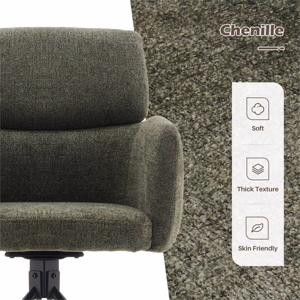 Kelvenix Green Chenille Swivel Dining Chair with Padded Seat and Metal Base – 4