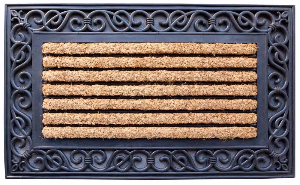 Kukoon Ornate Iron Style Rubber Front Door Mat in Black, W: 45 cm, D: 75 cm – 3