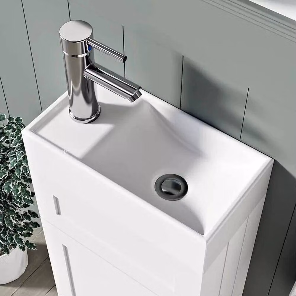 FORGEVIO Crawle White 400mm Freestanding Bathroom Vanity Unit with Basin and Soft-Close Hinged Doors – 3