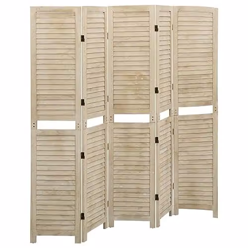 vidaXL 5-Panel Vintage Paulownia Wood Room Divider in Brown and Beige, H 175 x W 165 cm