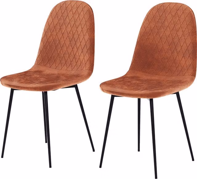 Vida Designs Luton Set of 2 Modern Orange Velvet Fabric Dining Chairs with Metal Legs