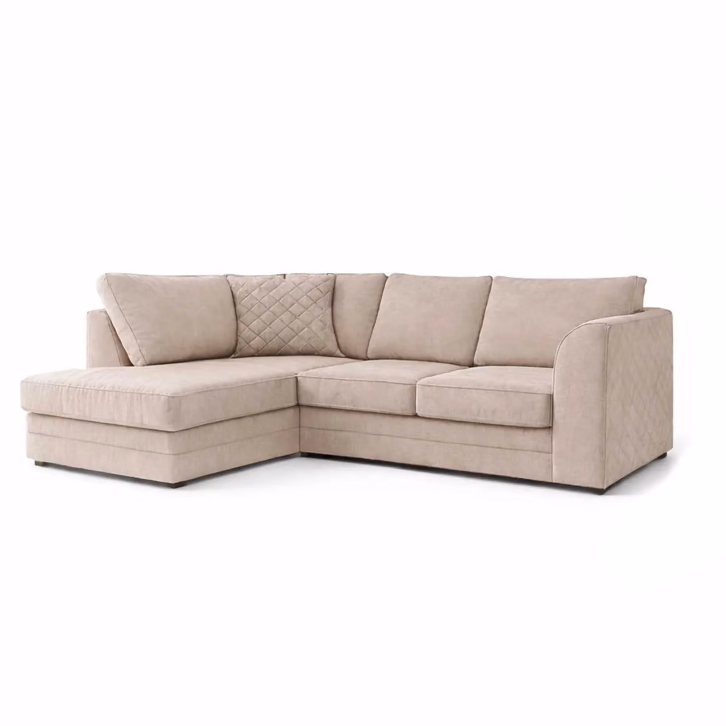 Furnishings For Less UK Quilted Chenille Fabric 3 to 4 Seater L Shaped Corner Sofa, Left Hand Facing, Beige – 2