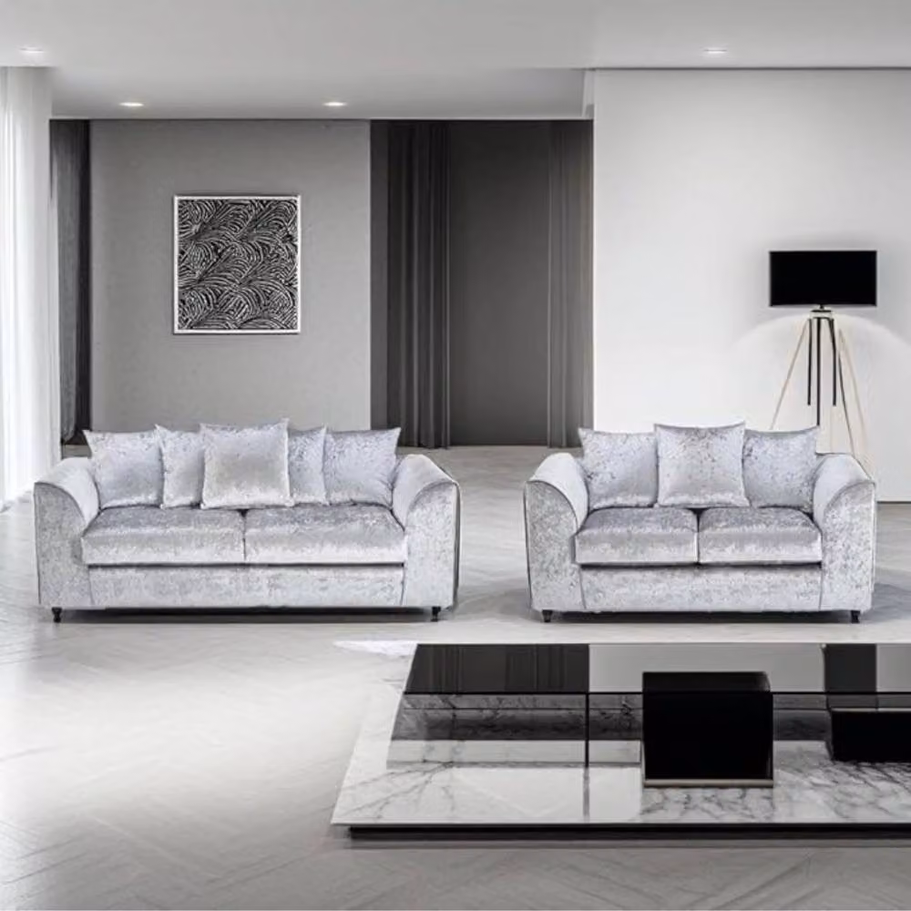 Snug Furniture Birmingham Ltd Venice Silver Crushed Velvet 3+2 Sofa Set with Scatter Cushions – 3